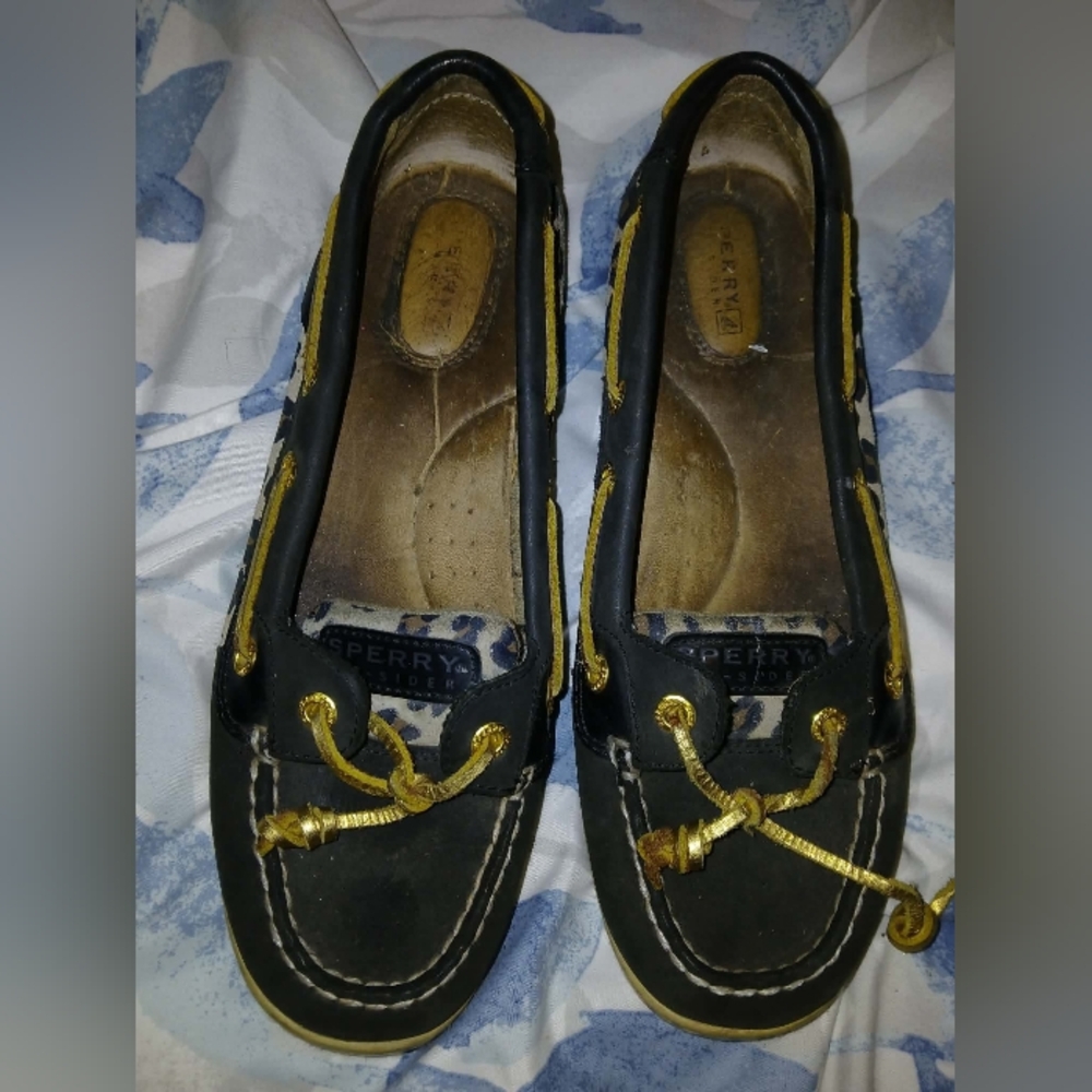 Sperry Women's Black and Gold Loafers
